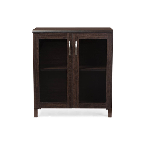 Baxton Studio Sintra Modern Dark Brown Sideboard Storage Cabinet with Glass Doors 119-6499